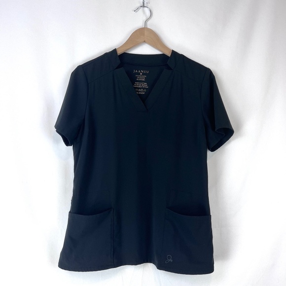 Jaanuu Scrubs Black Scrubs Top Multiple Pockets Size M - Picture 1 of 5